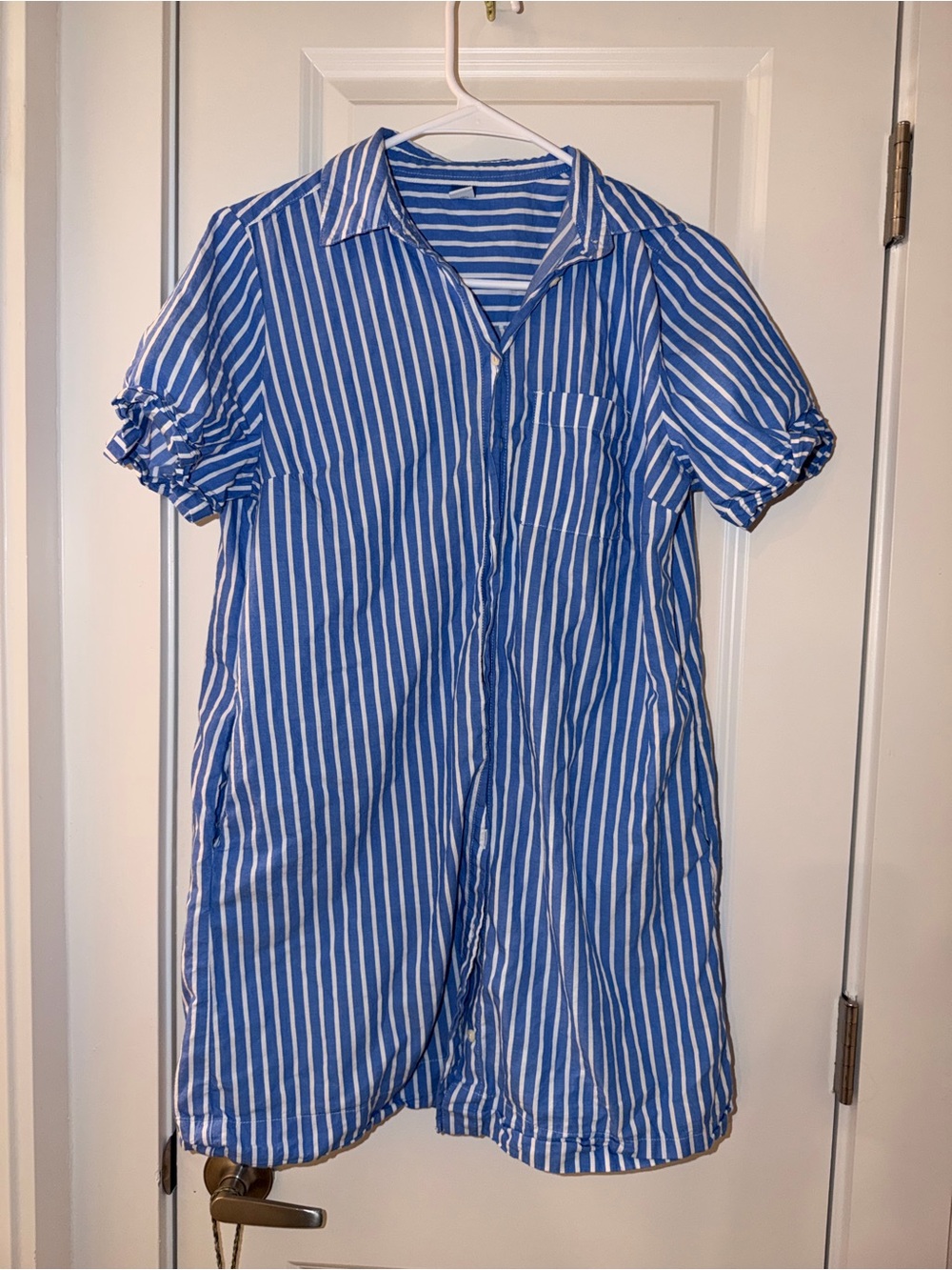 Old Navy Blue & White Striped Mini Shirt Dress